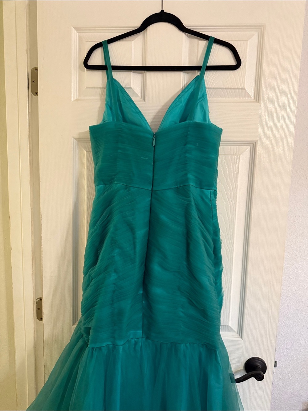 Teal Ruched V-Neck Ruffle Mermaid Dress - Picture 8 of 9